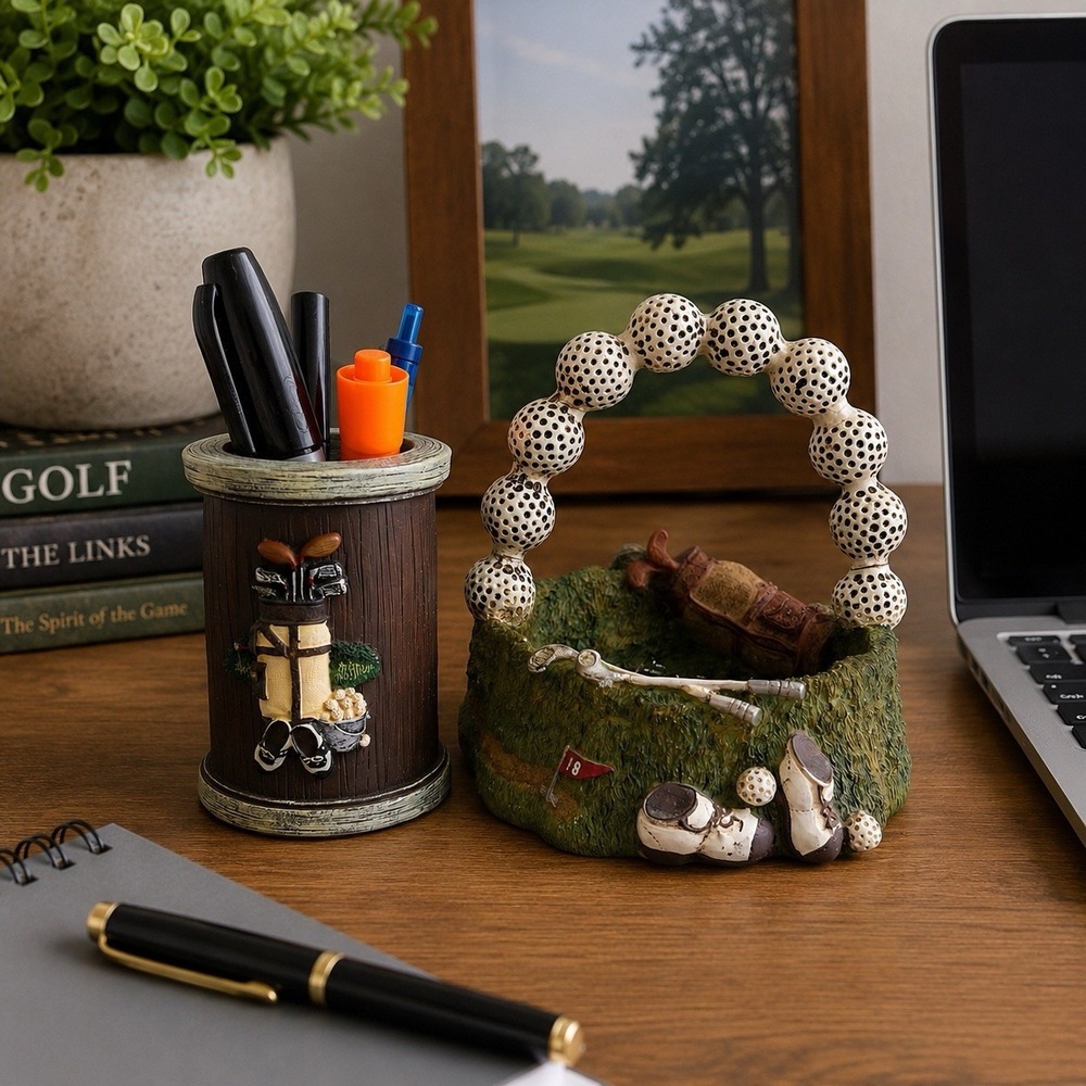 VTG Golf Desk Accessories 90's Set Pen Pencil Holder Basket Organizer Resin